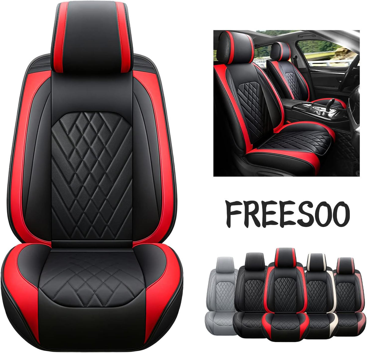 Grey Leather Car Seat Cover 2 Pcs N383