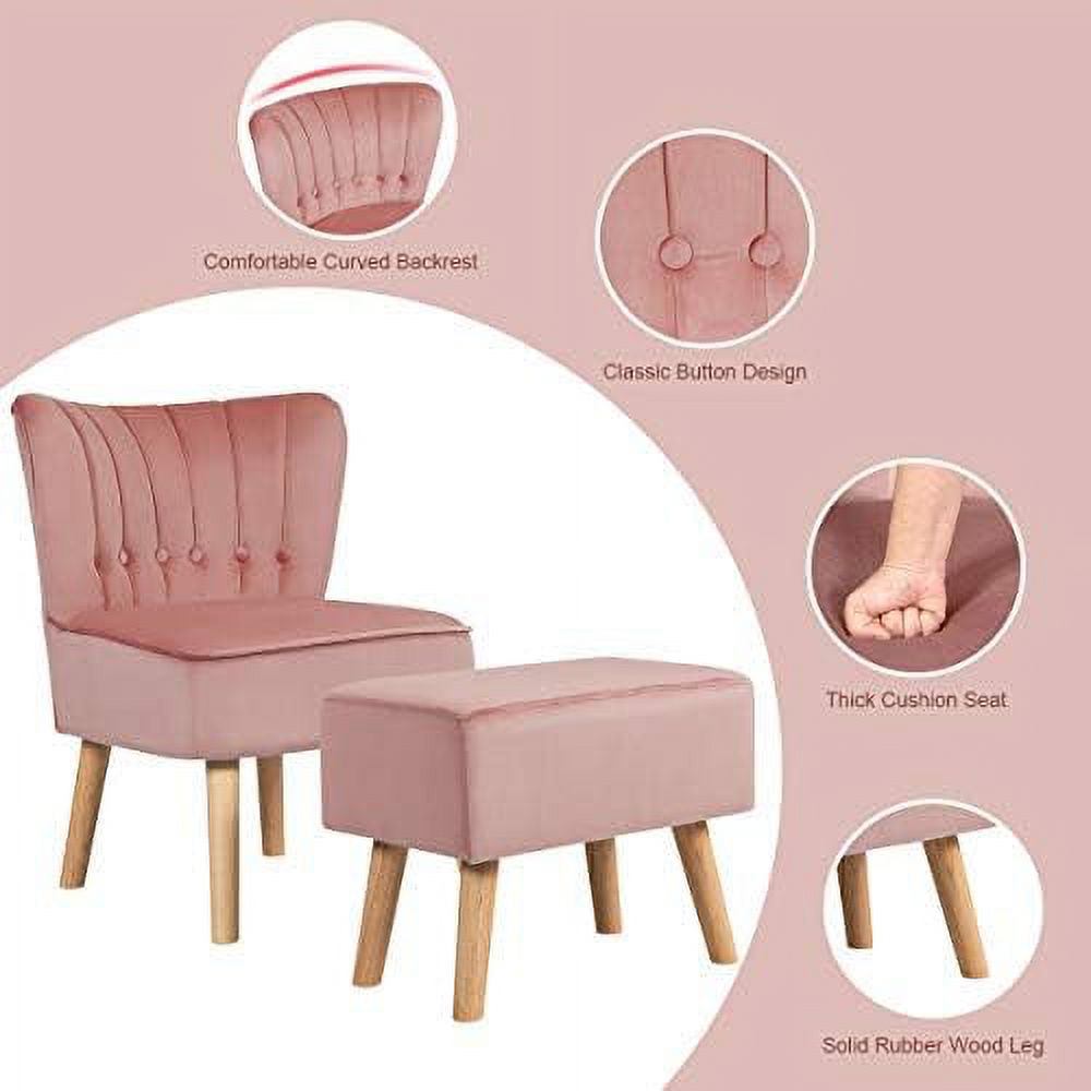 Tur Velvet Accent Chair Ottoman Set F3027