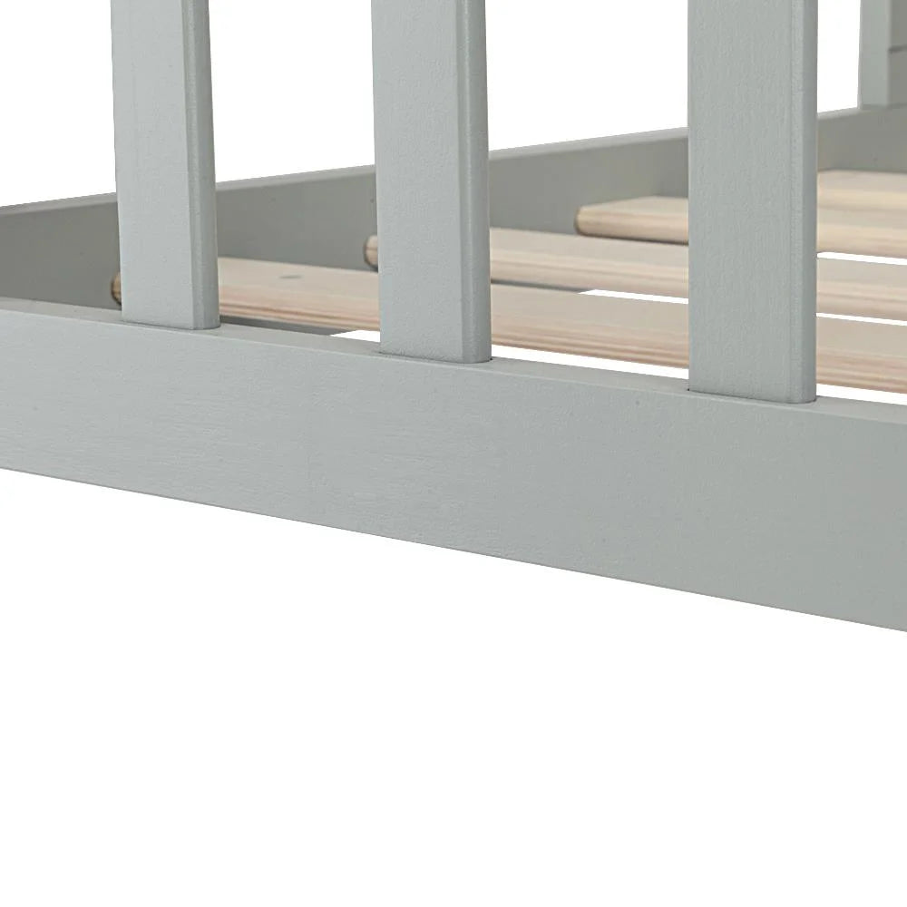 Gray Wood Toddler Bed with Guardrails Y14823