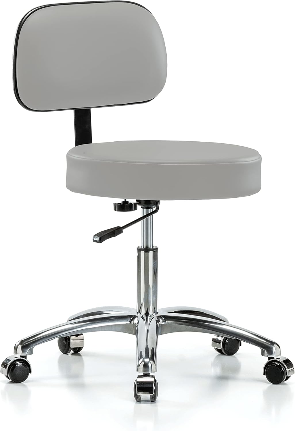 Chrome Rolling Height Adjustable Exam Stool with Back and Footring (Cinder Fabric) K365