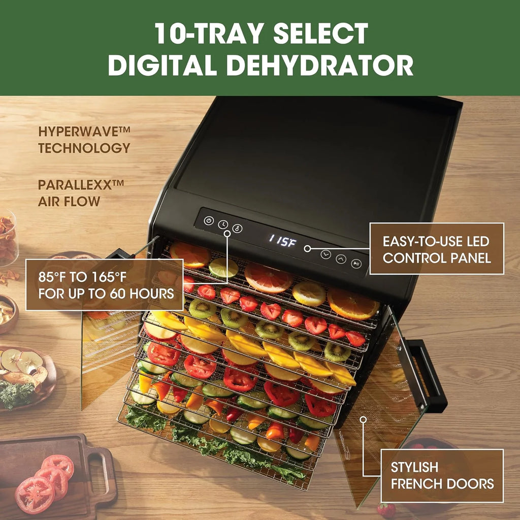 10-Tray Electric Food Dehydrator with Adjustable Temperature Control, 800-Watts, Black Q48753