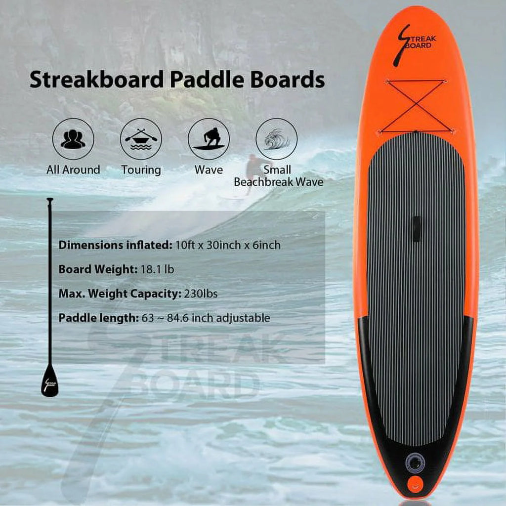 10' Inflatable Stand Up Paddle Board with Paddle, Leash, Pump & Backpack L260