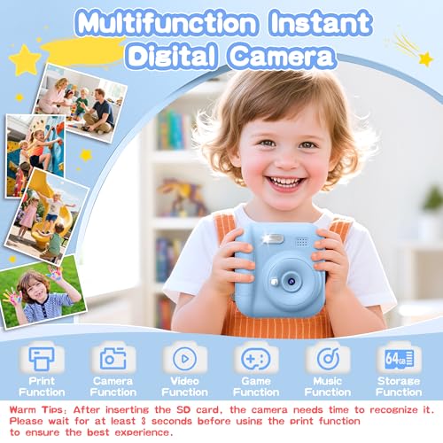 Instant Print Kids Camera 64GB SD Card Pink K363