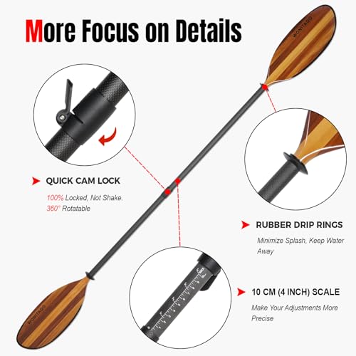 Full Carbon Fiber Shaft Wooden Blade Adjustable Kayak Paddle T555