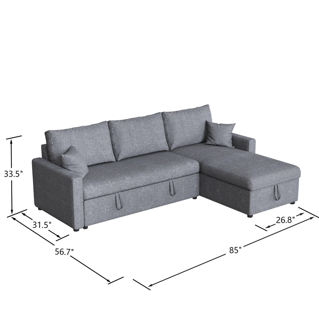 Dark Gray Linen Fabric L Shape Sofa Bed with Storage Chaise H3802