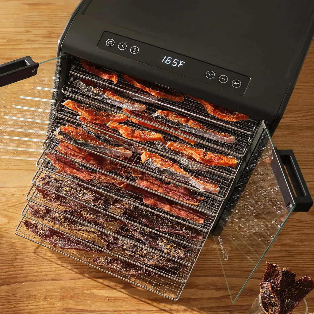 10-Tray Electric Food Dehydrator with Adjustable Temperature Control, 800-Watts, Black Q48753