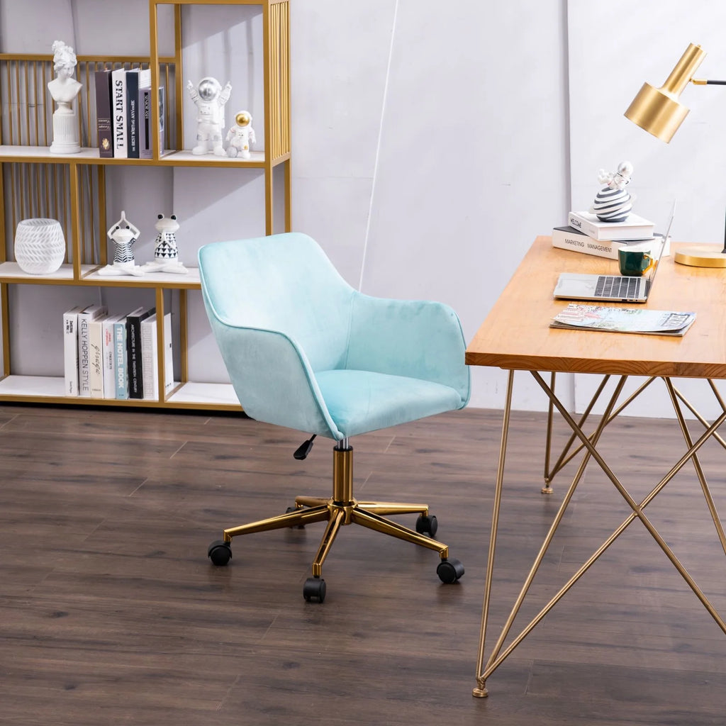 Light Blue Velvet Adjustable Height Office Chair V748124