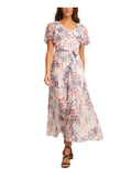 Ivory Floral Flutter Sleeve V Neck Maxi Dress T958736