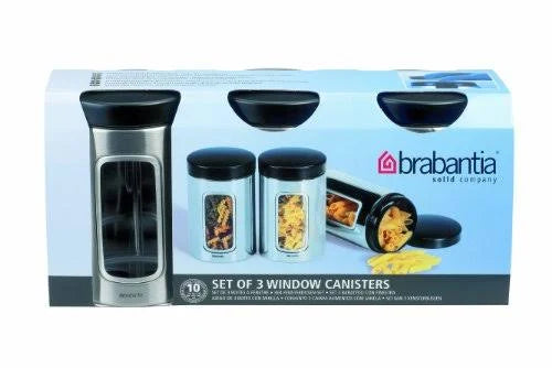 3-Piece Window Canister Set, 1.4-Liter, Matte Steel with Black Lid R171