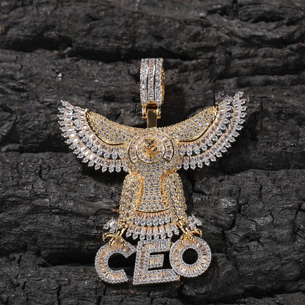 14K Gold Over Finish Simulated Diamond Eagle Charm Pendant Necklace Q49662