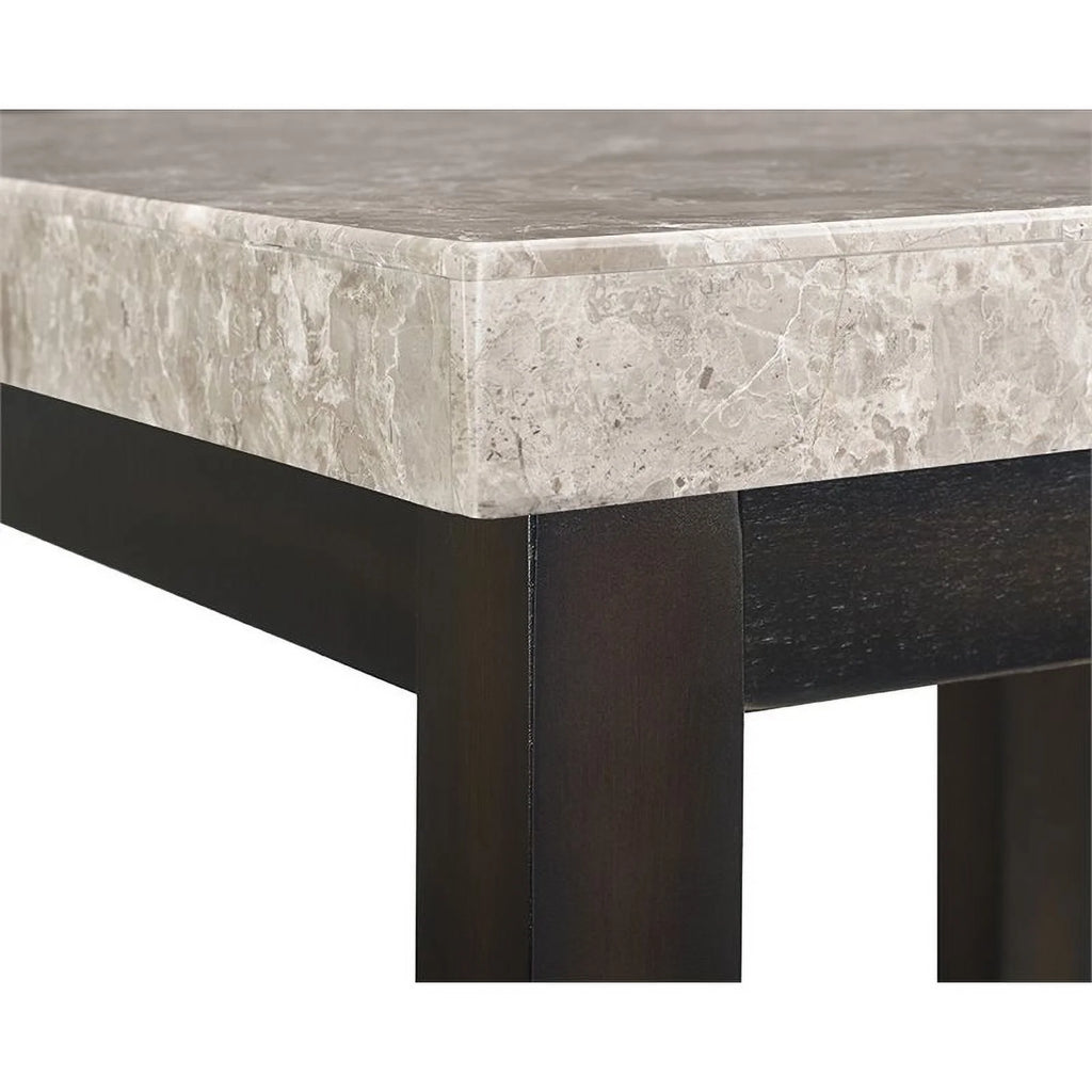 Square Wood End Table with Marble Top and Bottom Shelf in Espresso G4040