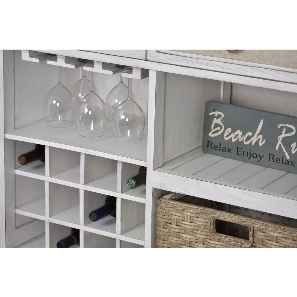 White Light Brown Wood Sideboard with Baskets K7815
