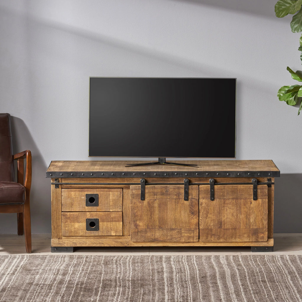 Natural and Black Mango Wood TV Stand H51356