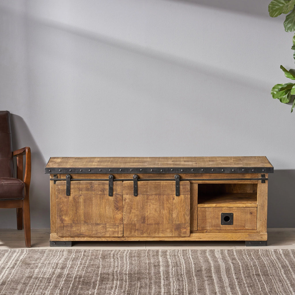 Natural and Black Mango Wood TV Stand H51356