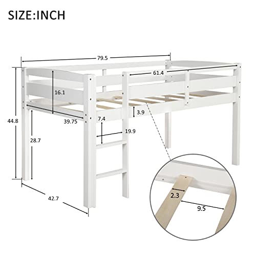 Twin Size Wood Loft Bed with Slide and Storage Shelves J4015