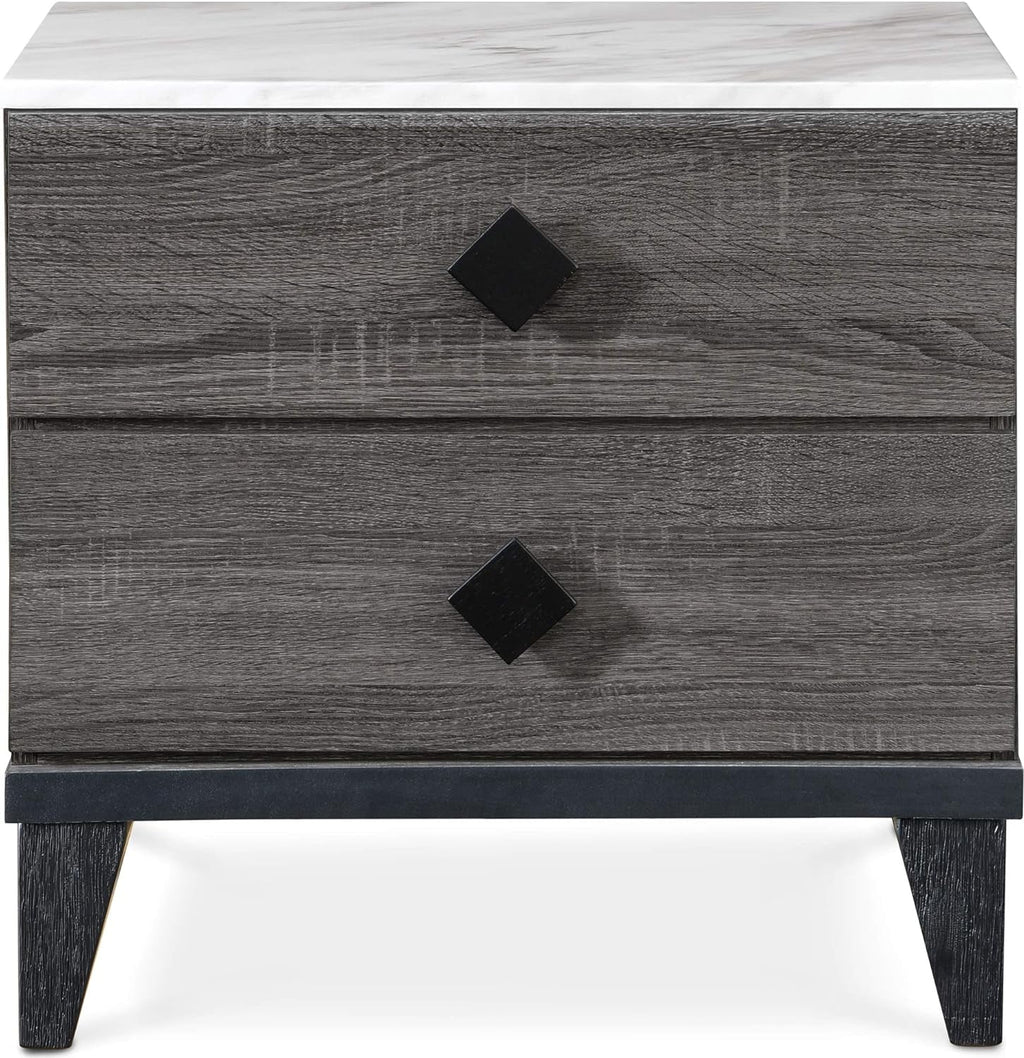 2 Drawer Gray Marble Top Side Table N906533