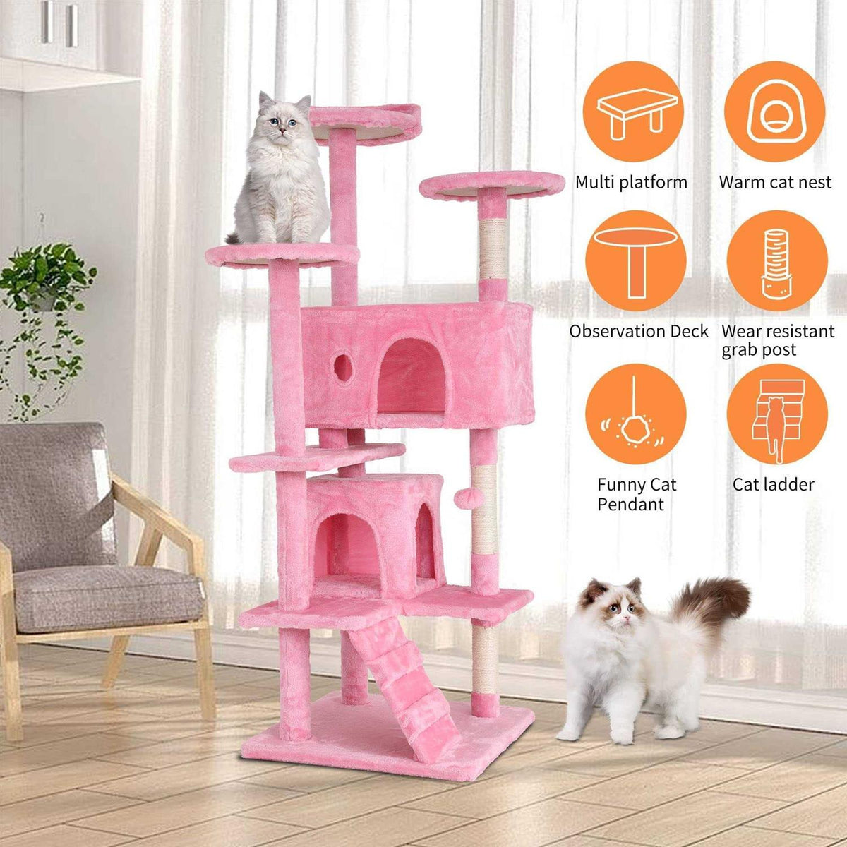 54in Cat Tree Tower with Scratching Posts K49145