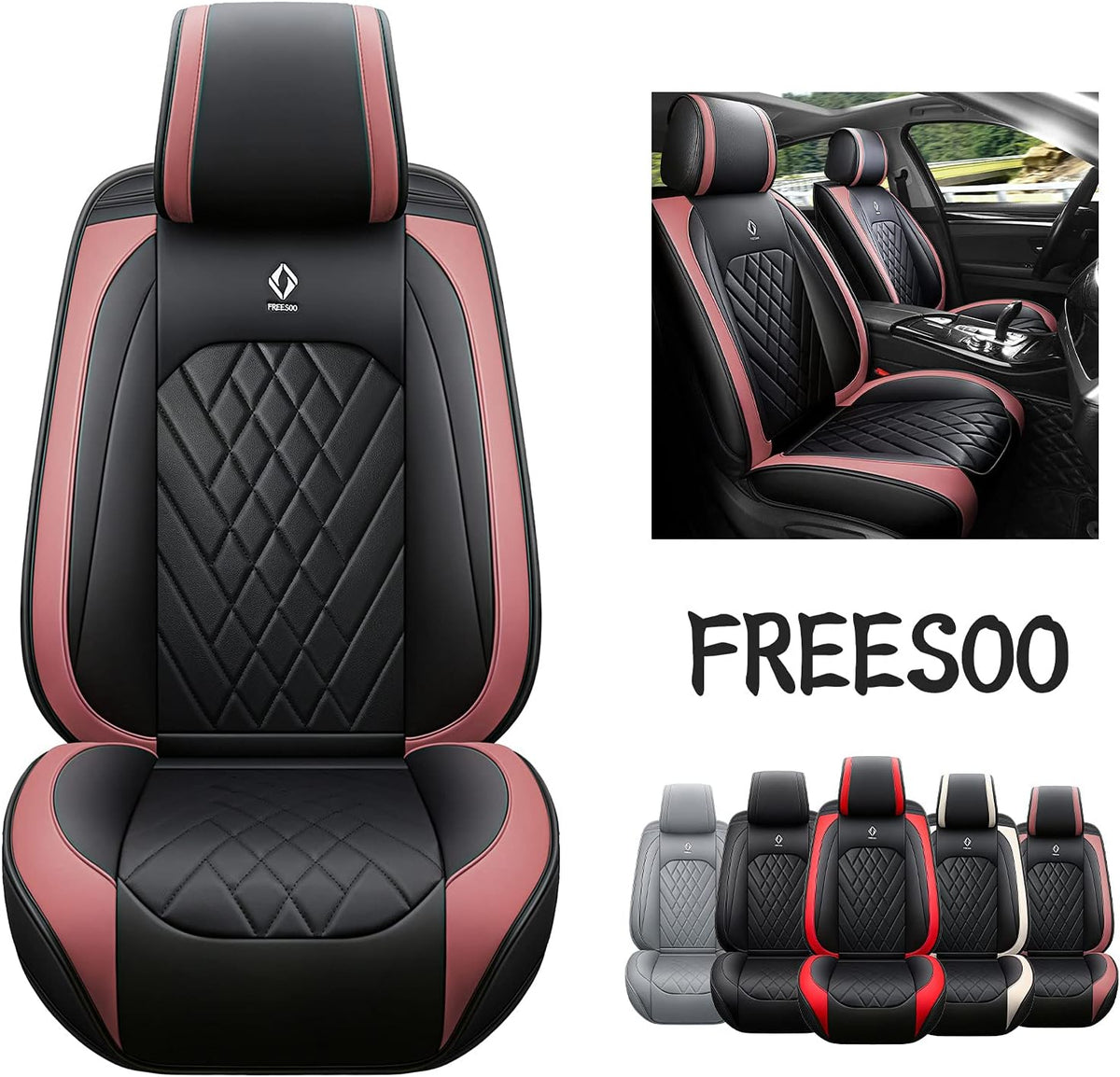 Grey Leather Car Seat Cover 2 Pcs N383