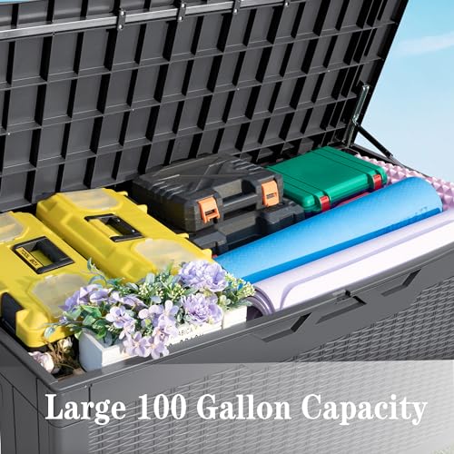100 Gallon Resin Outdoor Storage Bench with Cushions G5012