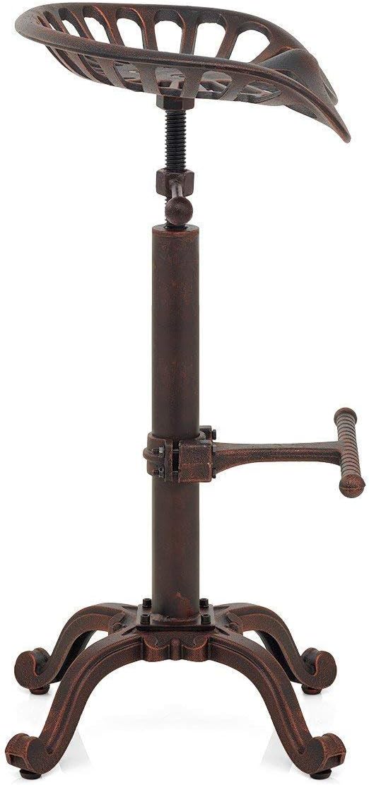 Rustic Industrial Bar Stool Cast Iron Adjustable Height Swivel V737