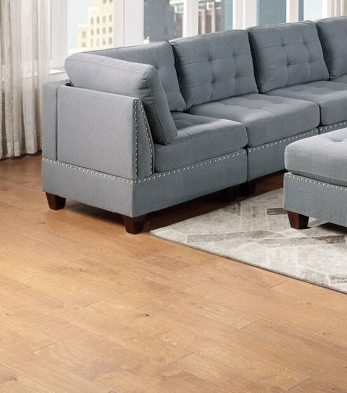 Gray Fabric Sectional Sofa Set 9pcs U57926