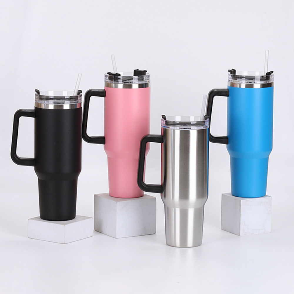 40 oz Stainless Steel Tumbler with Handle and Straw Lid C6424
