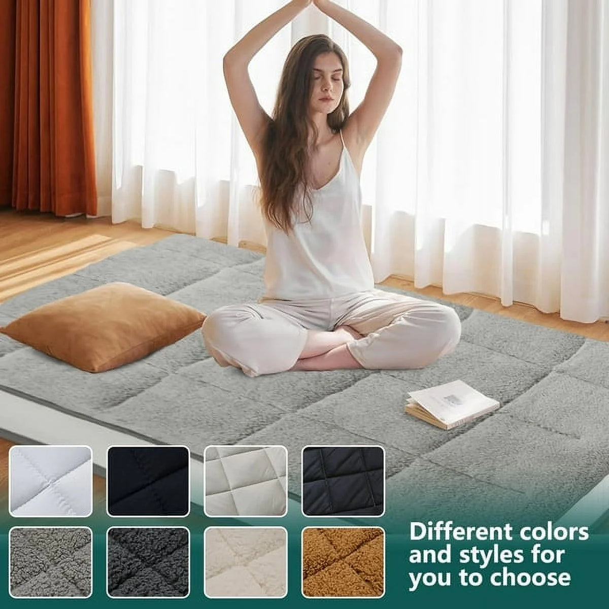 4" Thick Sherpa Fleece Folding Japanese Floor Mattress C87834