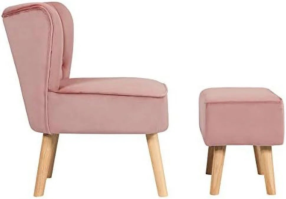 Tur Velvet Accent Chair Ottoman Set F3027