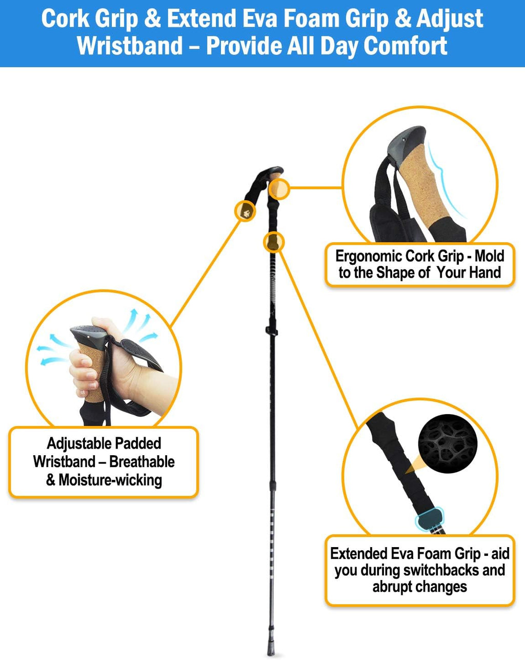 Trekking Poles with Cork Grip Carbon Fiber F829589