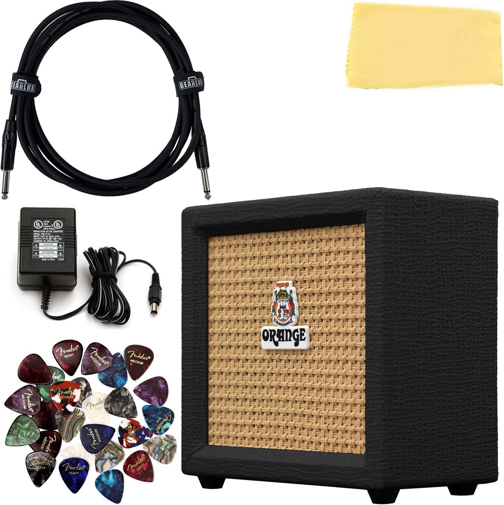 Orange Crush Mini Guitar Combo Amplifier Bundle with Power Supply, Instrument Cable, 24 Picks, and Polishing Cloth W5368