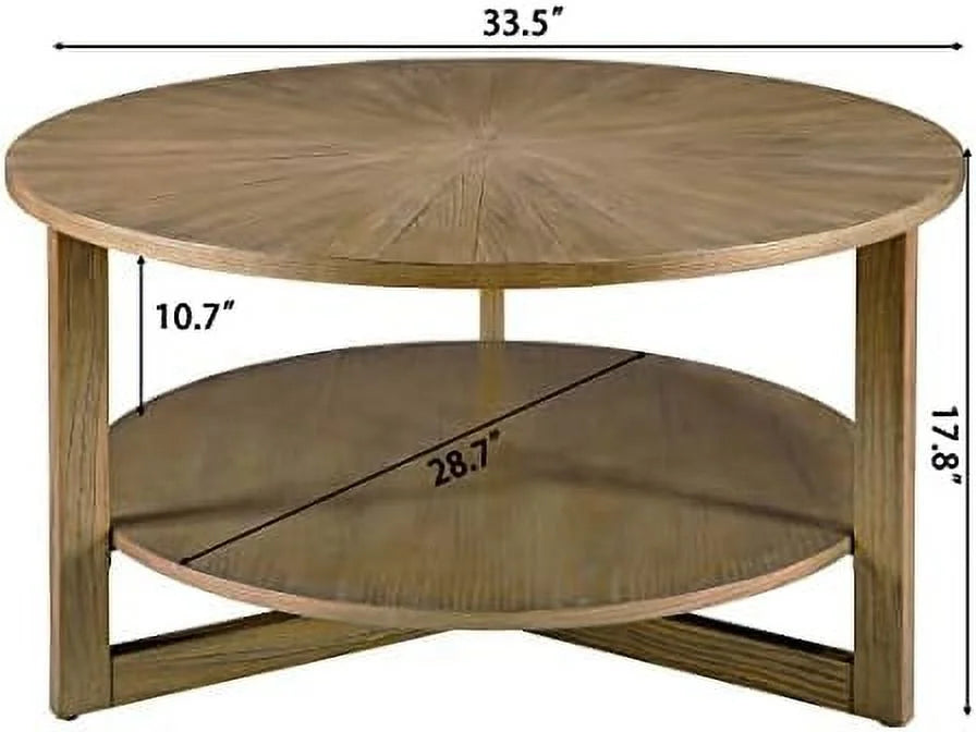 Round Solid Wood Coffee Table Yellowish Brown Q915783