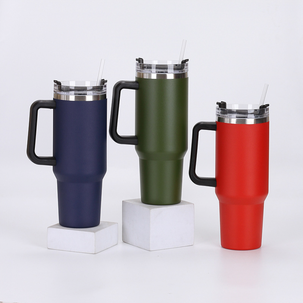 40 oz Stainless Steel Tumbler with Handle and Straw Lid C6424