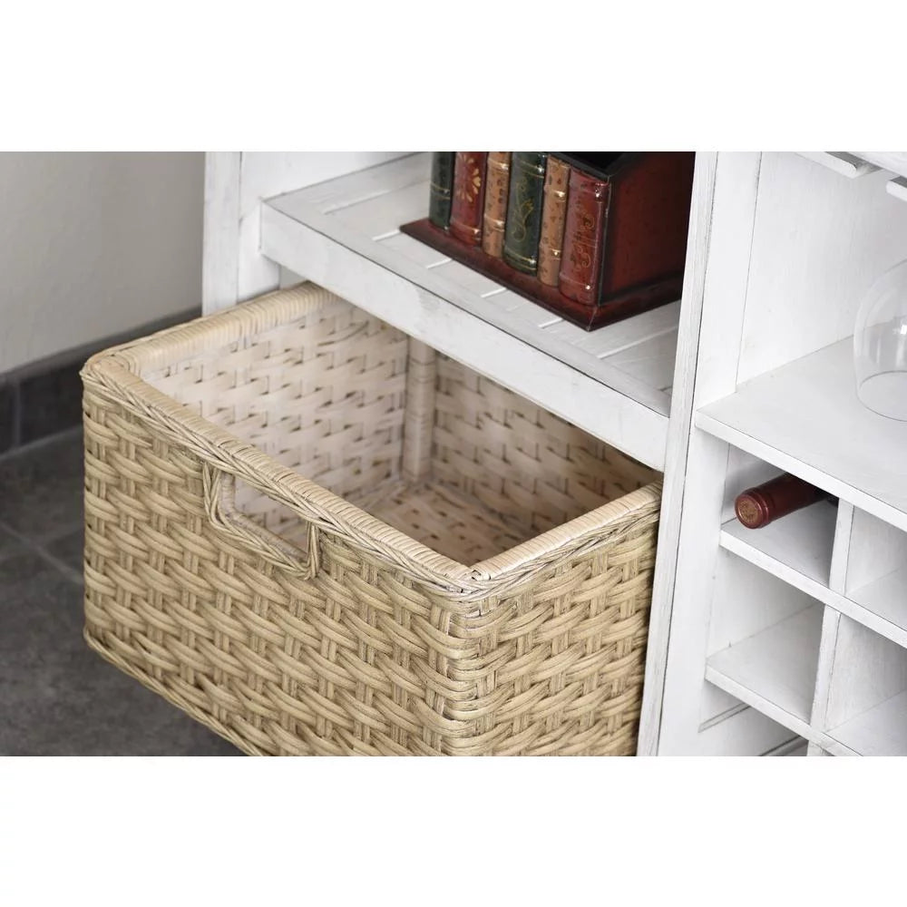 White Light Brown Wood Sideboard with Baskets K7815