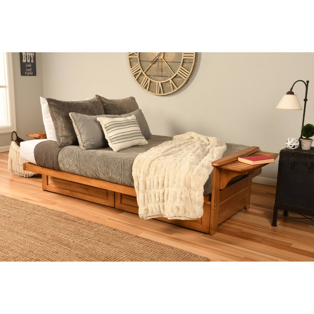 Butternut Futon Set with Storage Drawers and Mattress M1781