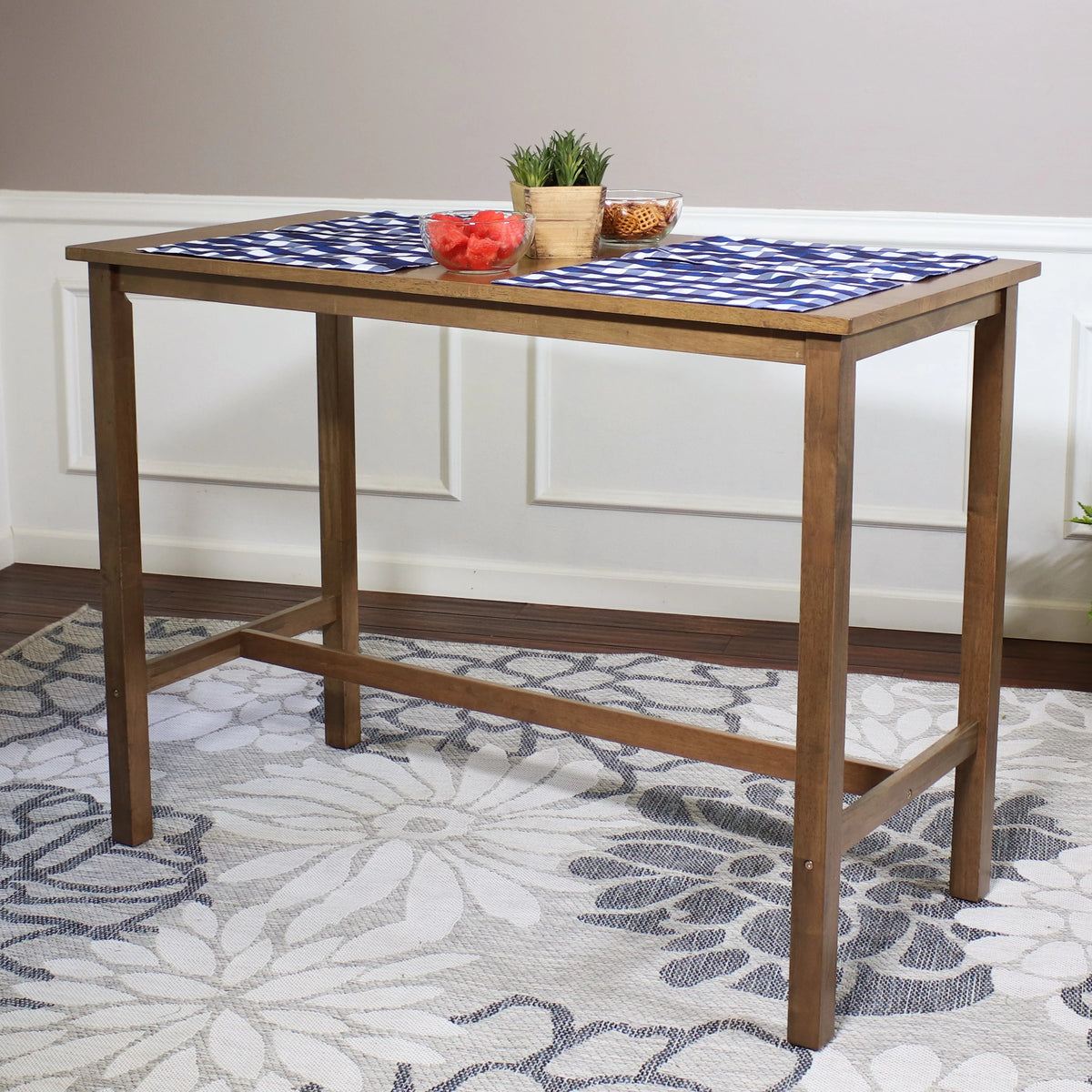 Counter-Height Wooden Dining Table Weathered Oak Finish B19414