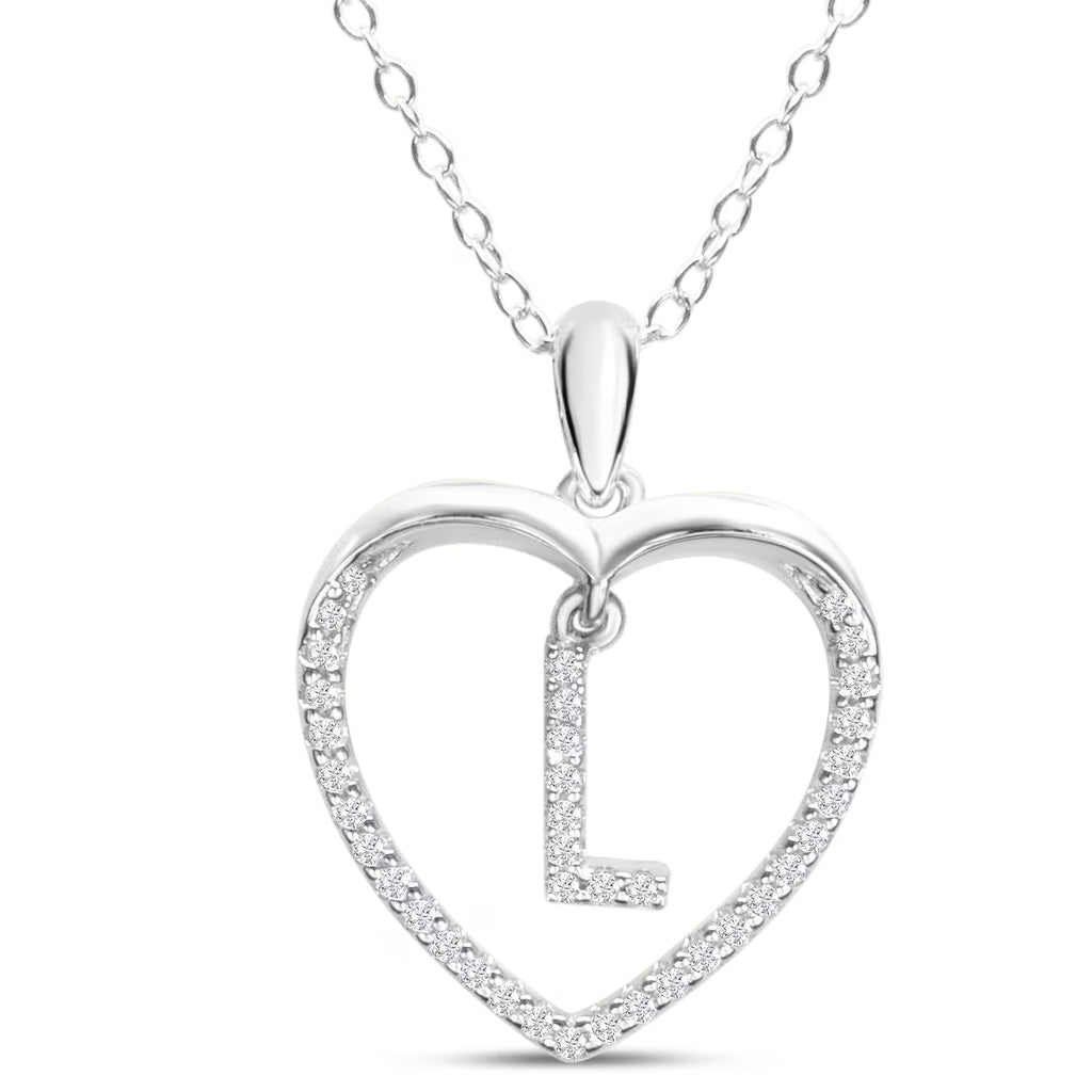 Sterling Silver Letter L Initial Necklace, 1/5ct Diamond, 16 Inches M3468