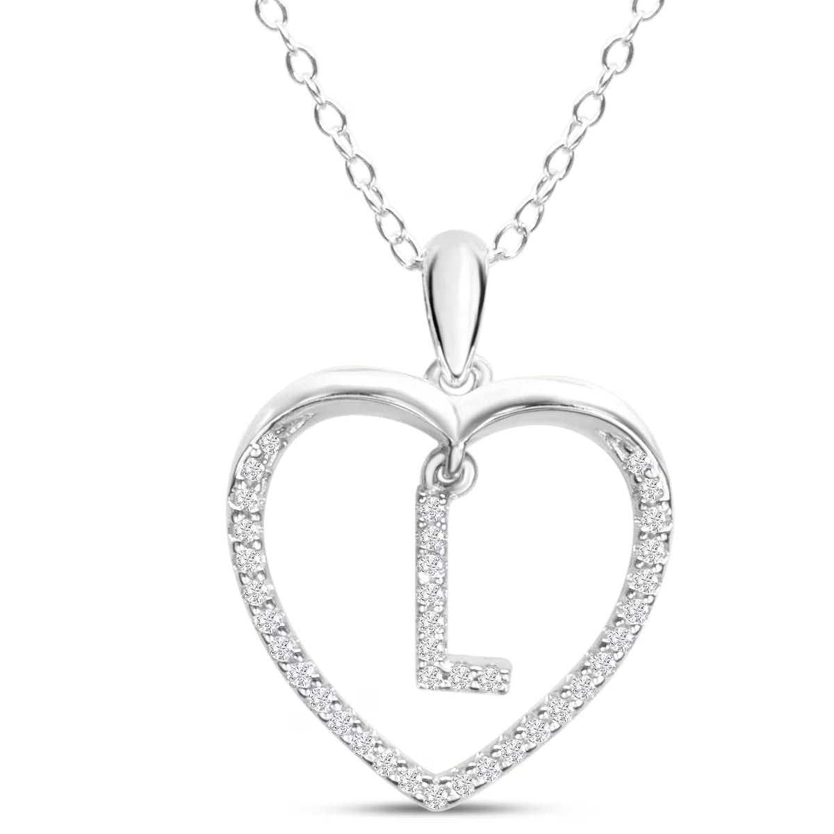 Sterling Silver Letter L Initial Necklace, 1/5ct Diamond, 16 Inches M3468