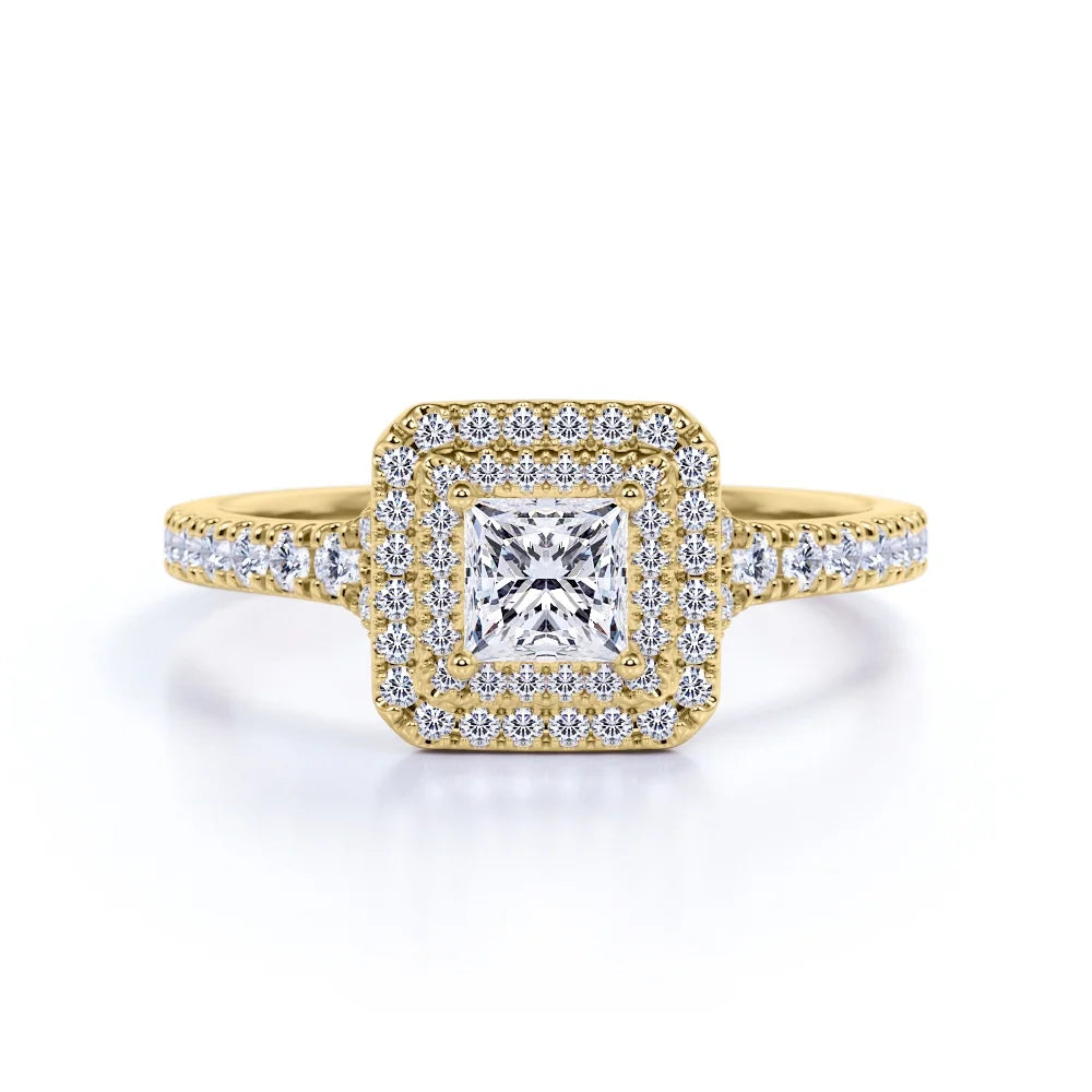 18K Yellow Gold over Silver Princess Cut Moissanite Engagement Ring F24730