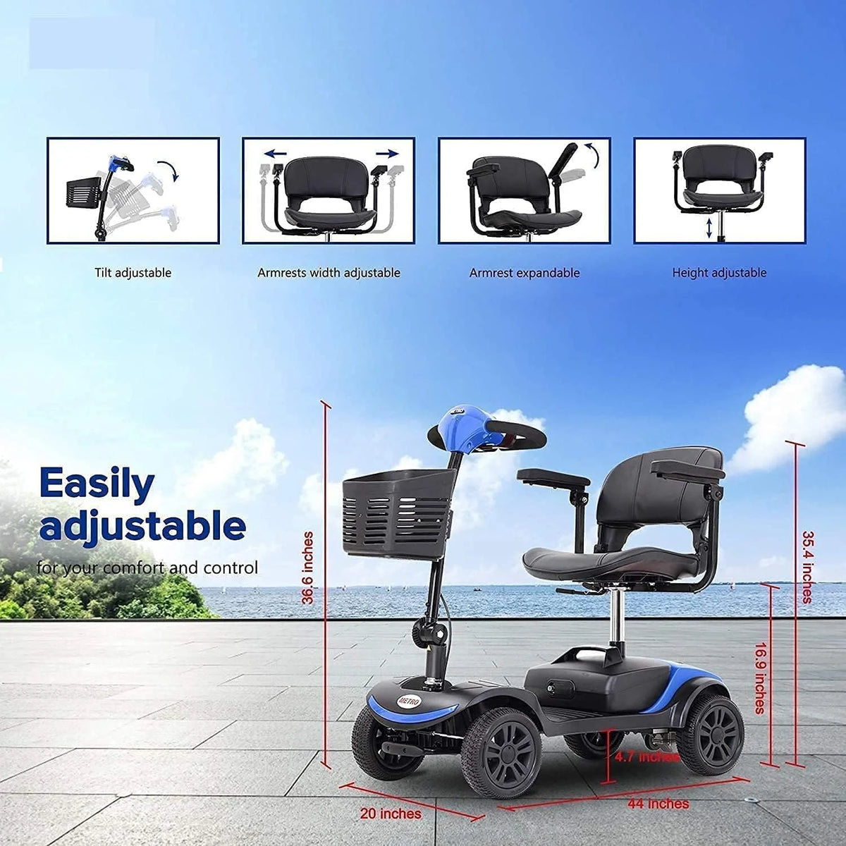 Blue 4 Wheel Folding Mobility Scooter C539