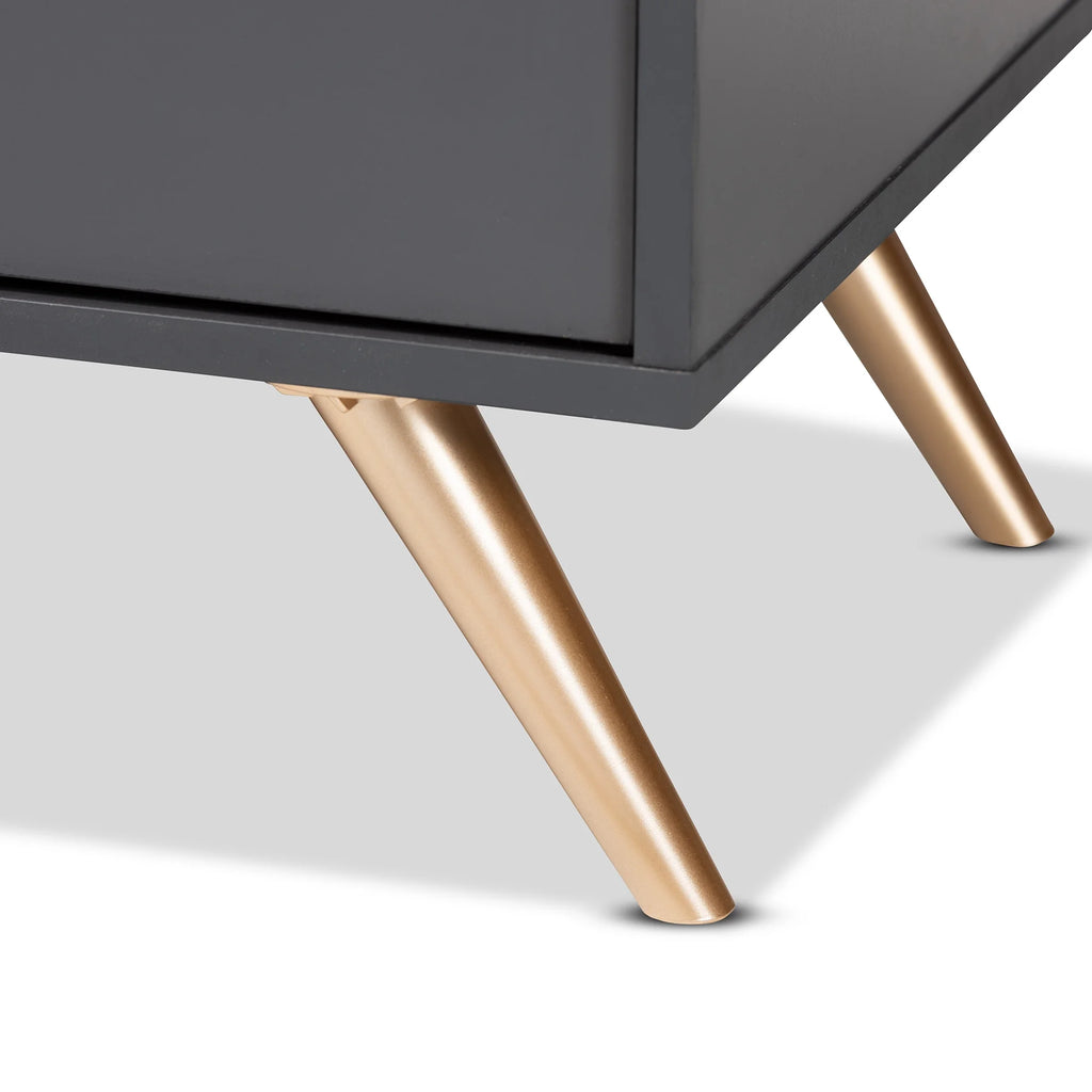 Dark Grey and Gold Finished Wood 2-Door Sideboard Buffet F7603