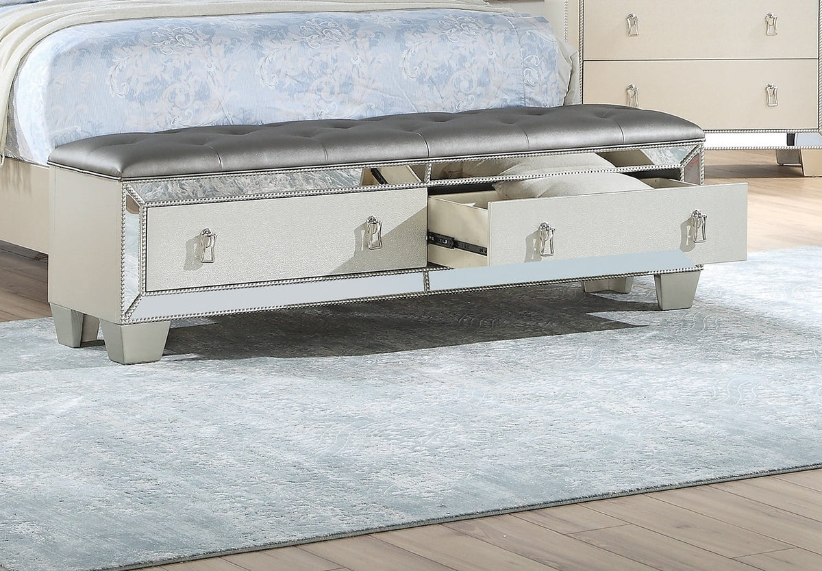 California King Size Silver Faux Leather Tufted Bed with Storage L440