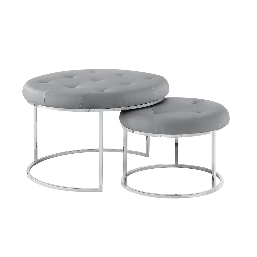 Grey Leather PU Upholstered Ottoman Set of 2 J32240