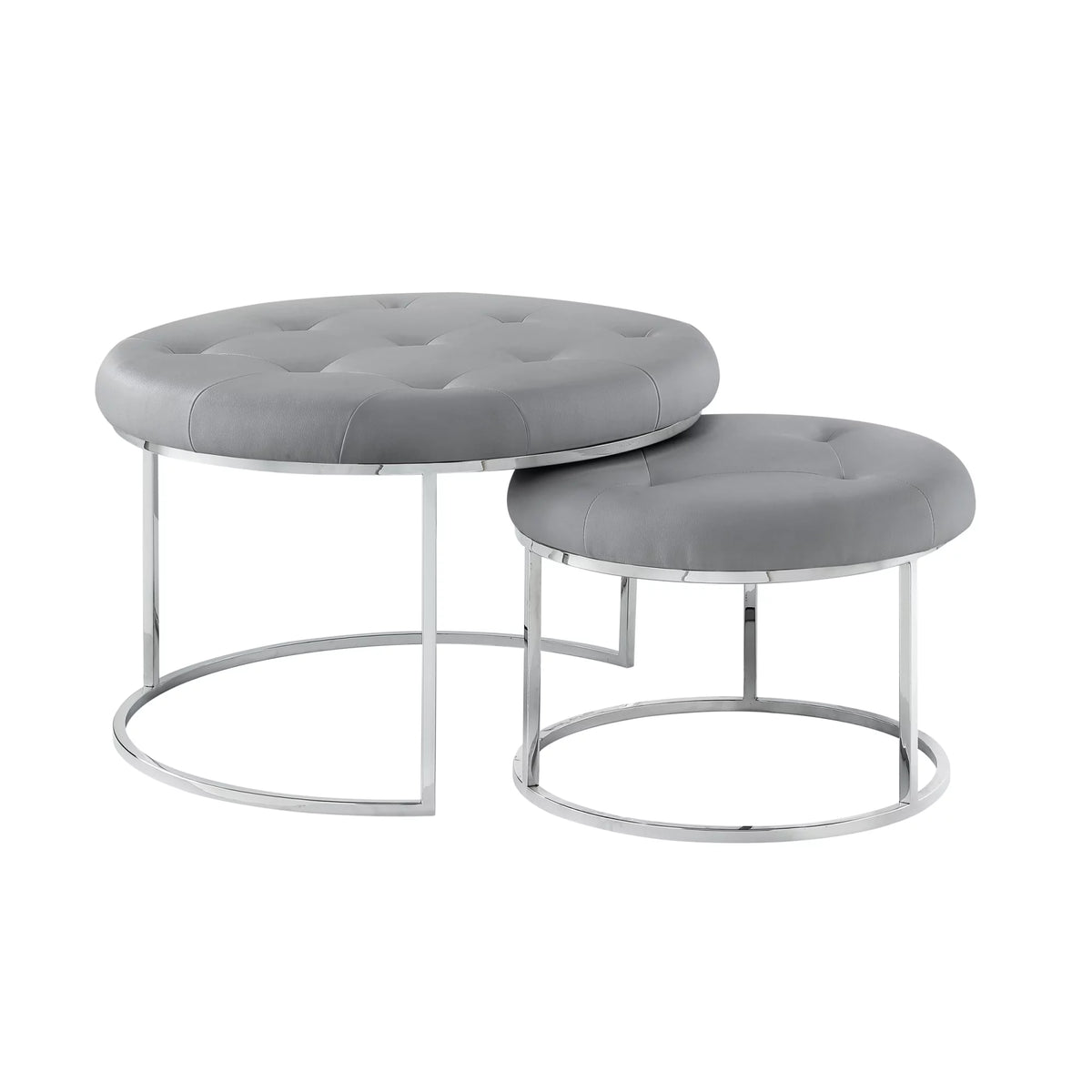 Grey Leather PU Upholstered Ottoman Set of 2 J32240