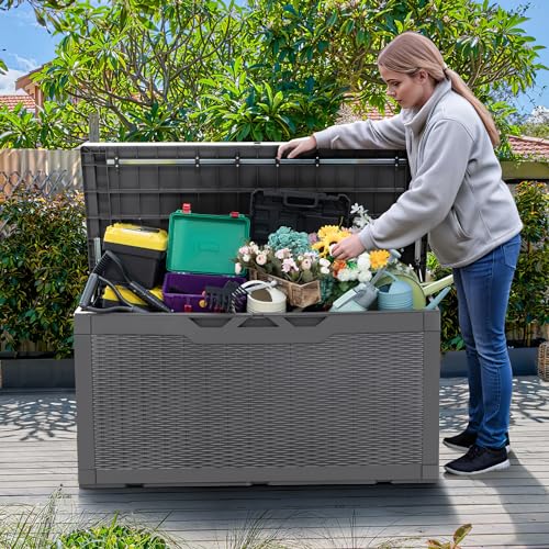 100 Gallon Resin Outdoor Storage Bench with Cushions G5012