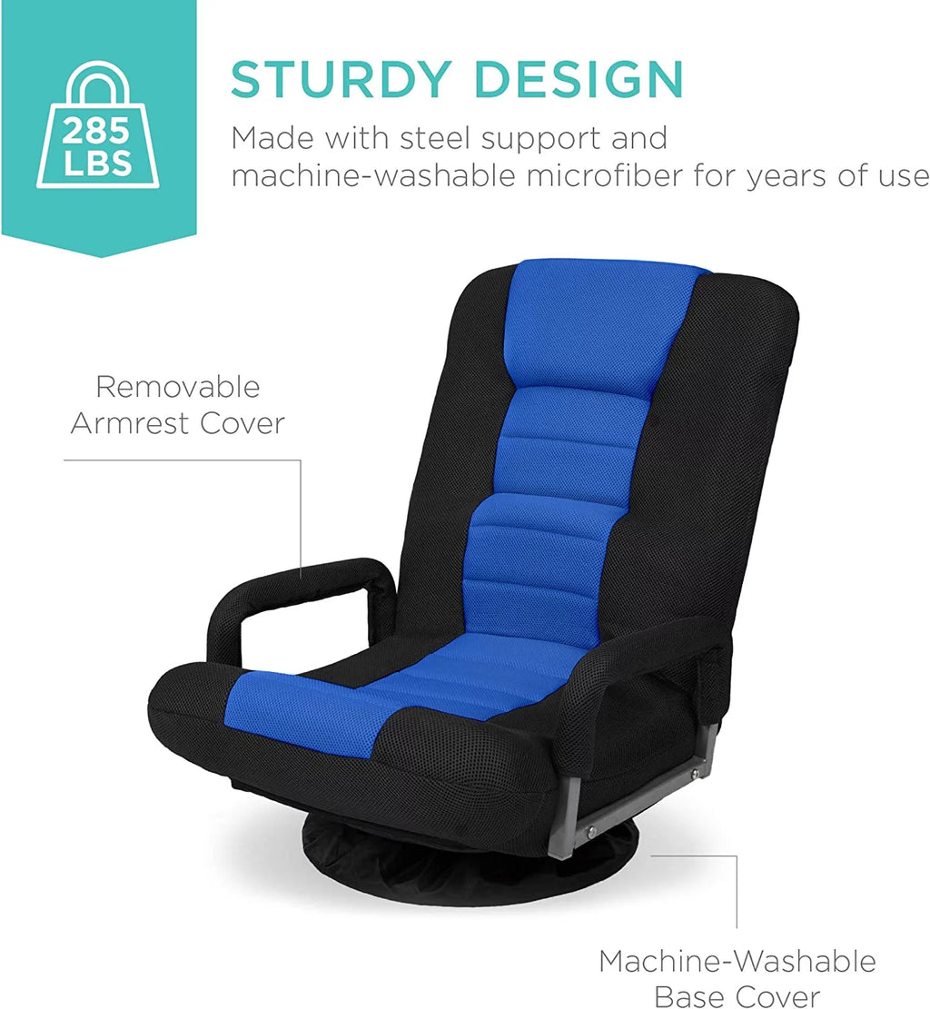 Swivel Gaming Chair with Lumbar Support, Armrest Handles, Adjustable Foldable Backrest - Black/Blue S89765
