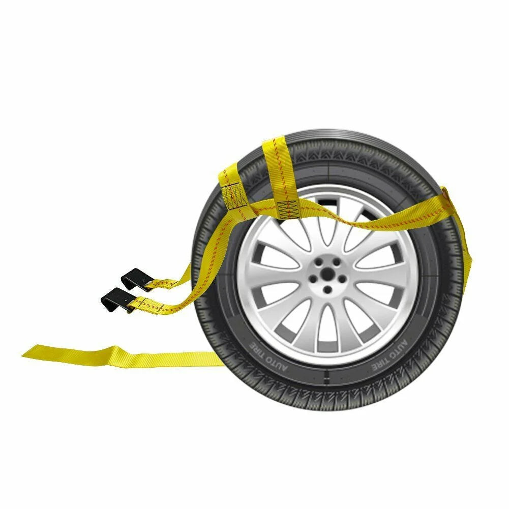 2 Pcs Car Tow Dolly Tire Wheel Basket Tow Straps with Flat Hooks Fit 14-20" Y728