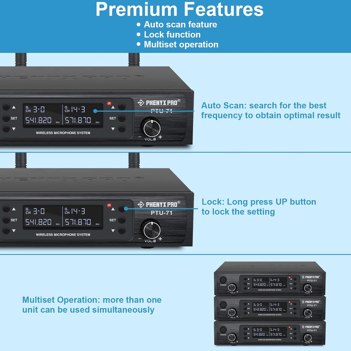 Dual Channel Wireless Microphone System with Handheld, Bodypack, Headset, Lapel M2905