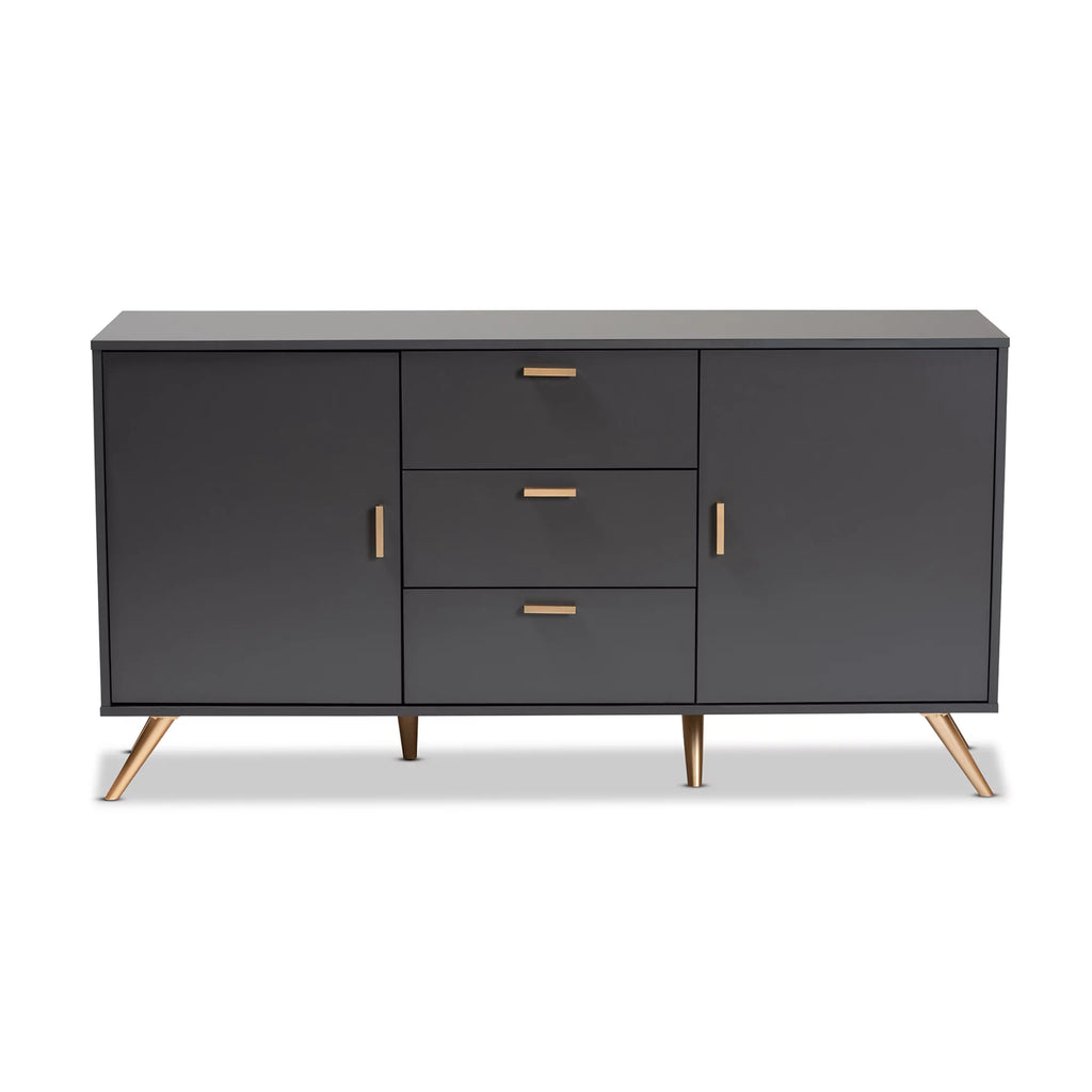 Dark Grey and Gold Finished Wood 2-Door Sideboard Buffet F7603