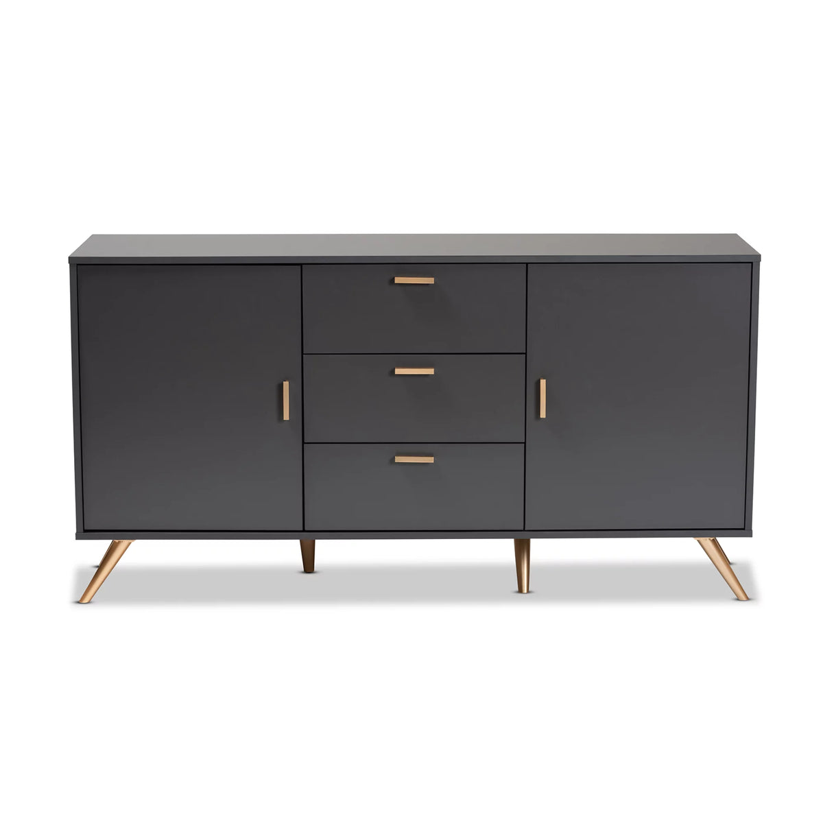 Dark Grey and Gold Finished Wood 2-Door Sideboard Buffet F7603