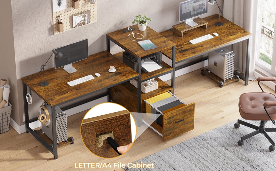 Brown Computer Desk with File Drawer and USB Port E648771